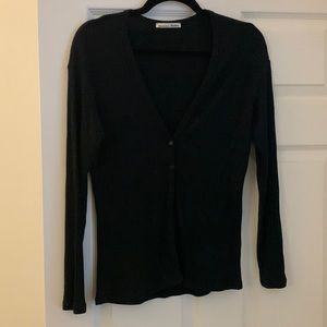 Reformation Jeans Black Ribbed Cardigan Sweater Top